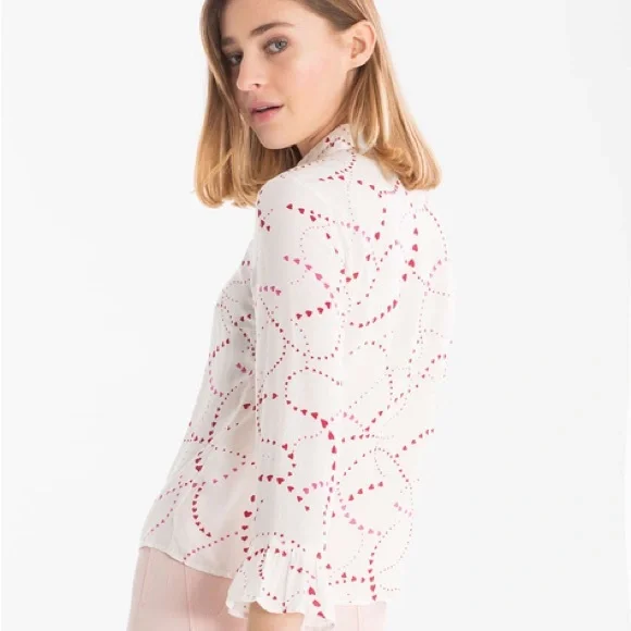 Women's White and Red Button Down Shirt - Picture 2 of 7